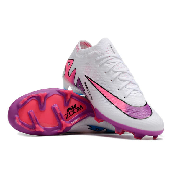 Chuteira Campo Nike Zoom Mercurial Vapor 15 Elite FG Branca, Rosa e Azul