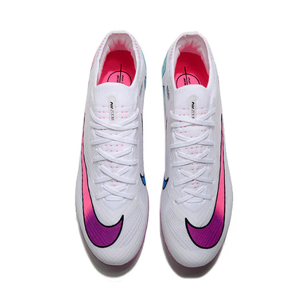Chuteira Campo Nike Zoom Mercurial Vapor 15 Elite FG Branca, Rosa e Azul